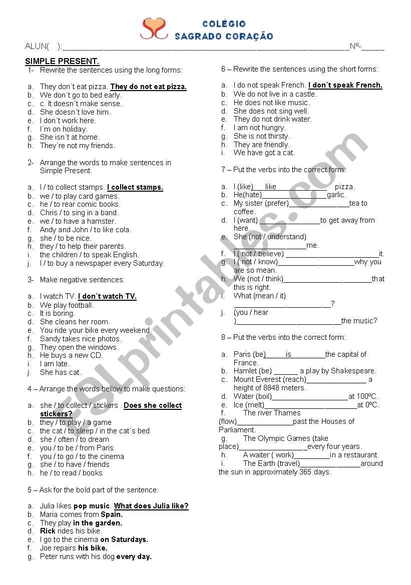 simple past x simple present worksheet