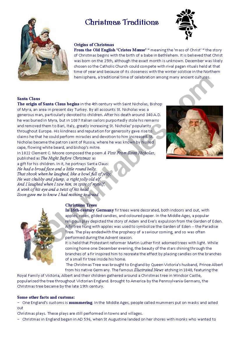 Christmas Traditions Quiz - intermediate/upper-intermediate