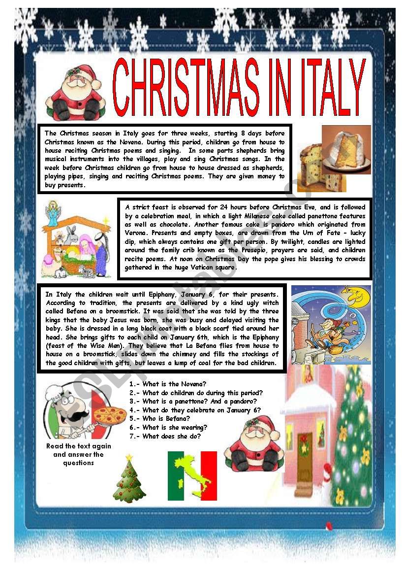 CHRISTMAS AROUND THE WORLD - PART 2 - ITALY (B&W VERSION INCLUDED) - READING COMPREHENSION