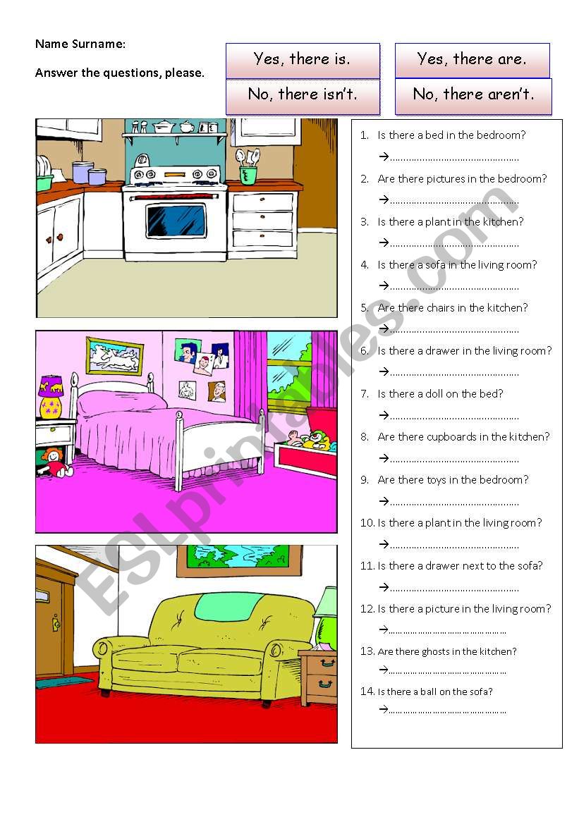 prepositions with rooms of the house