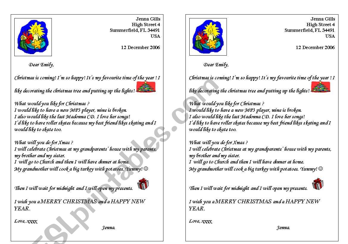 Reading - christmas cards worksheet