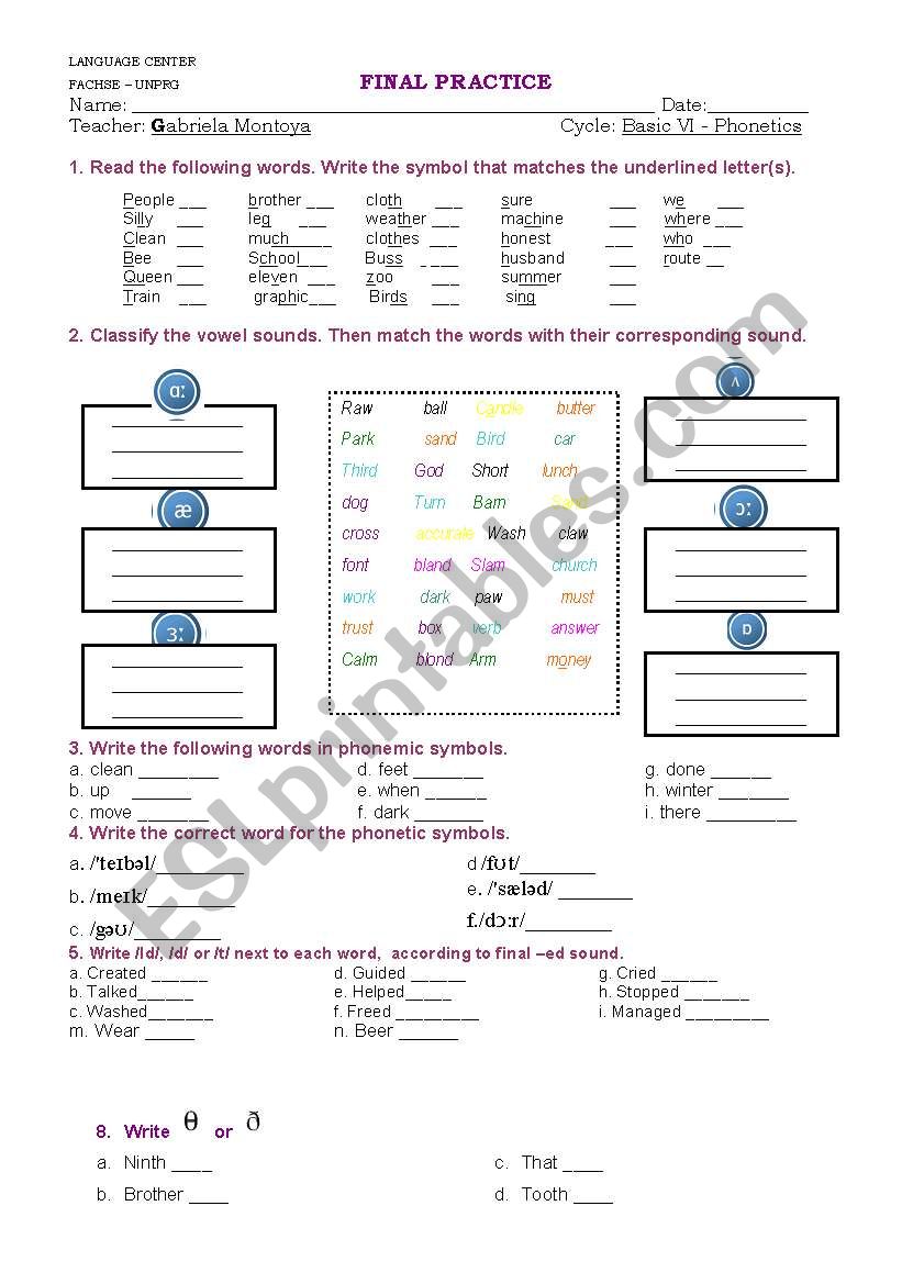 Phonetics Worksheet 1 worksheet