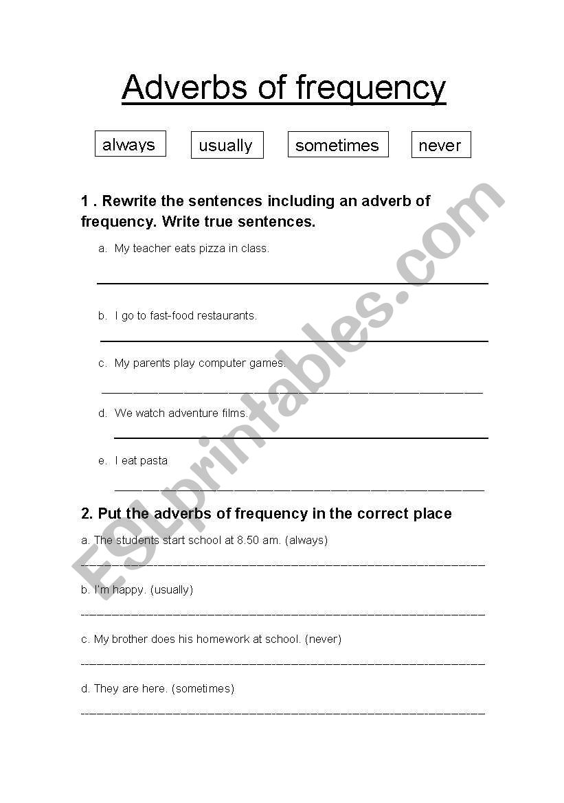 adverbs of frequency worksheet