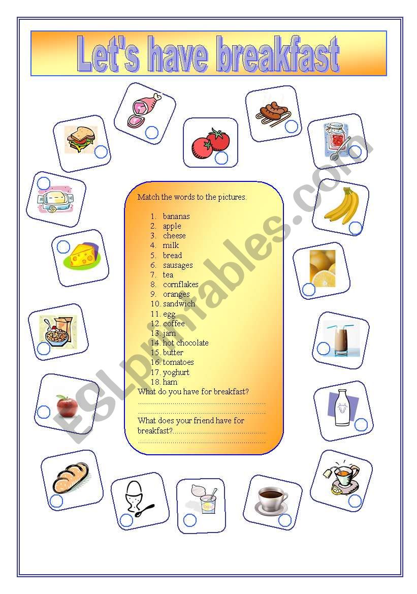 Lets have breakfast worksheet