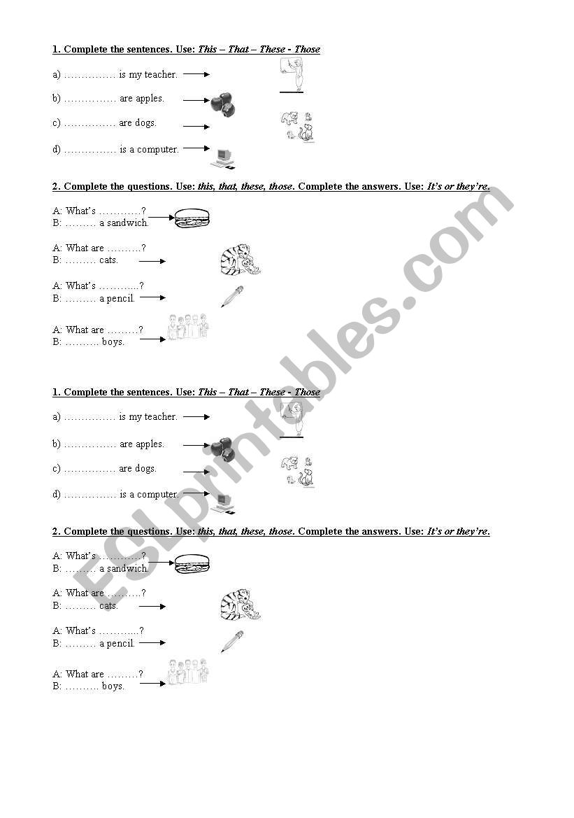 Demonstrative pronouns worksheet