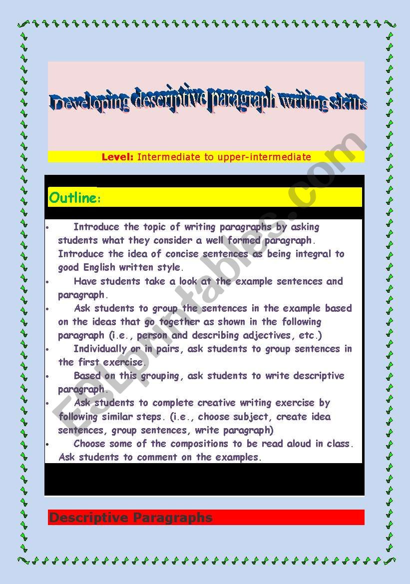 developing descriptive writing skills