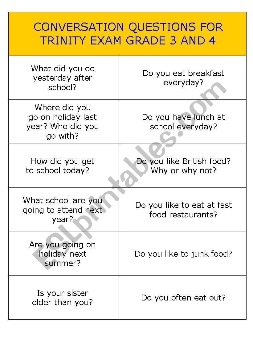 Trinity questions worksheet