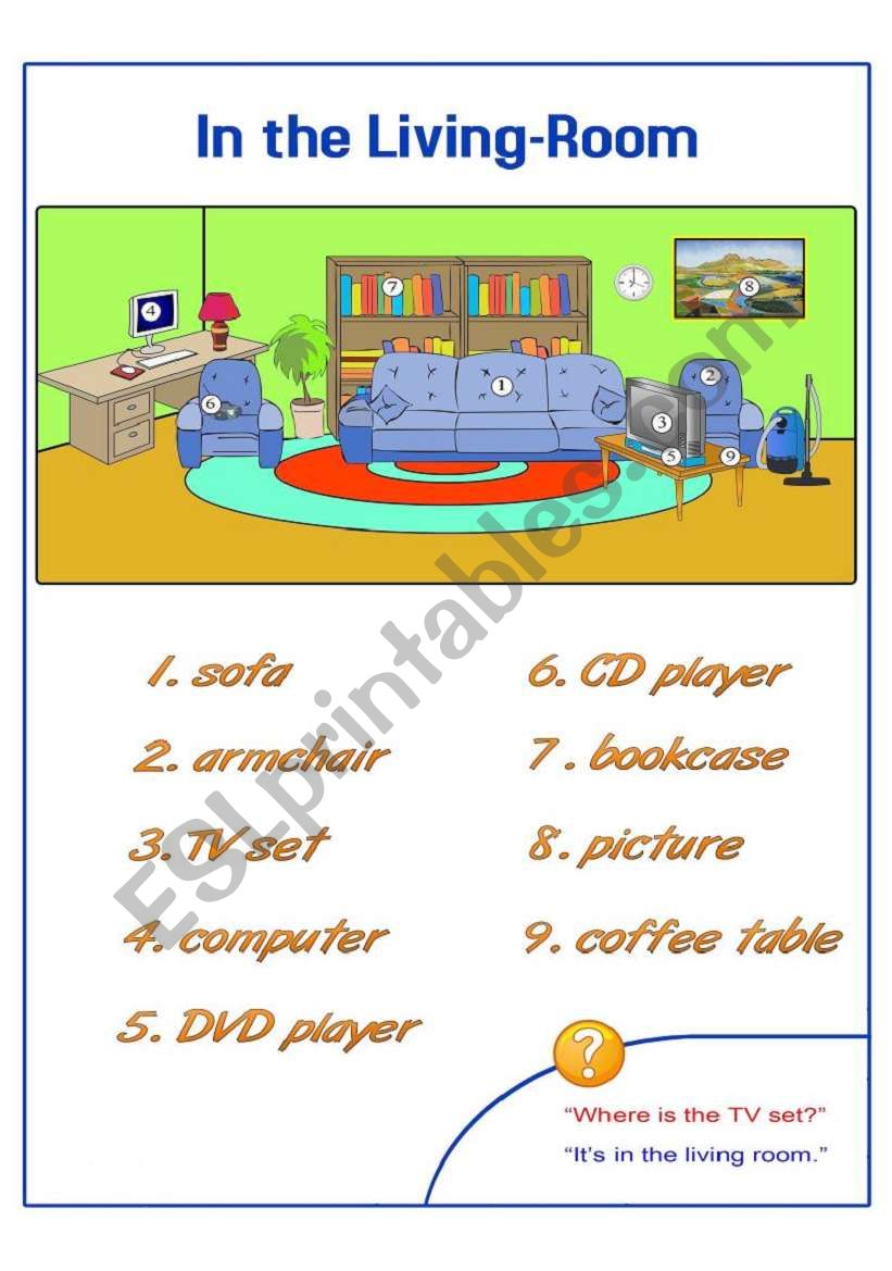 In The Living Room Pictionary worksheet