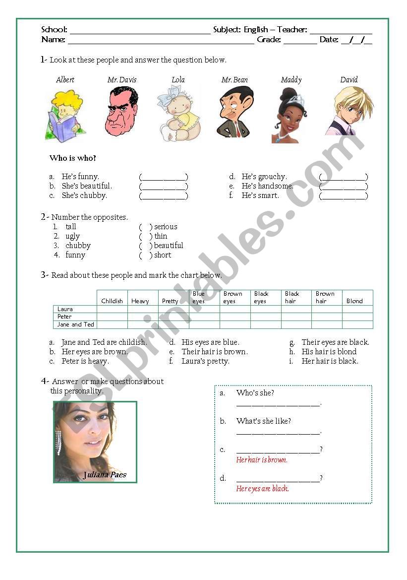 English Test worksheet