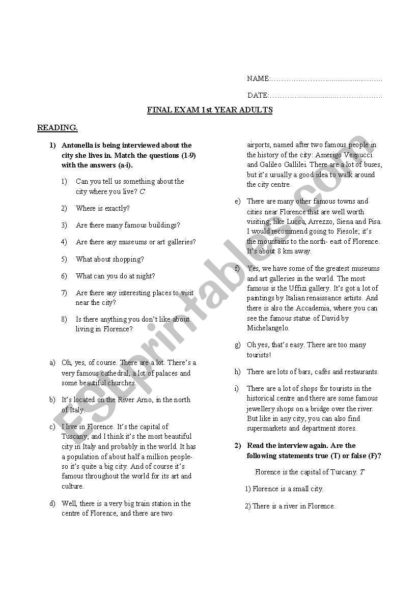Final exam (4 pages) worksheet