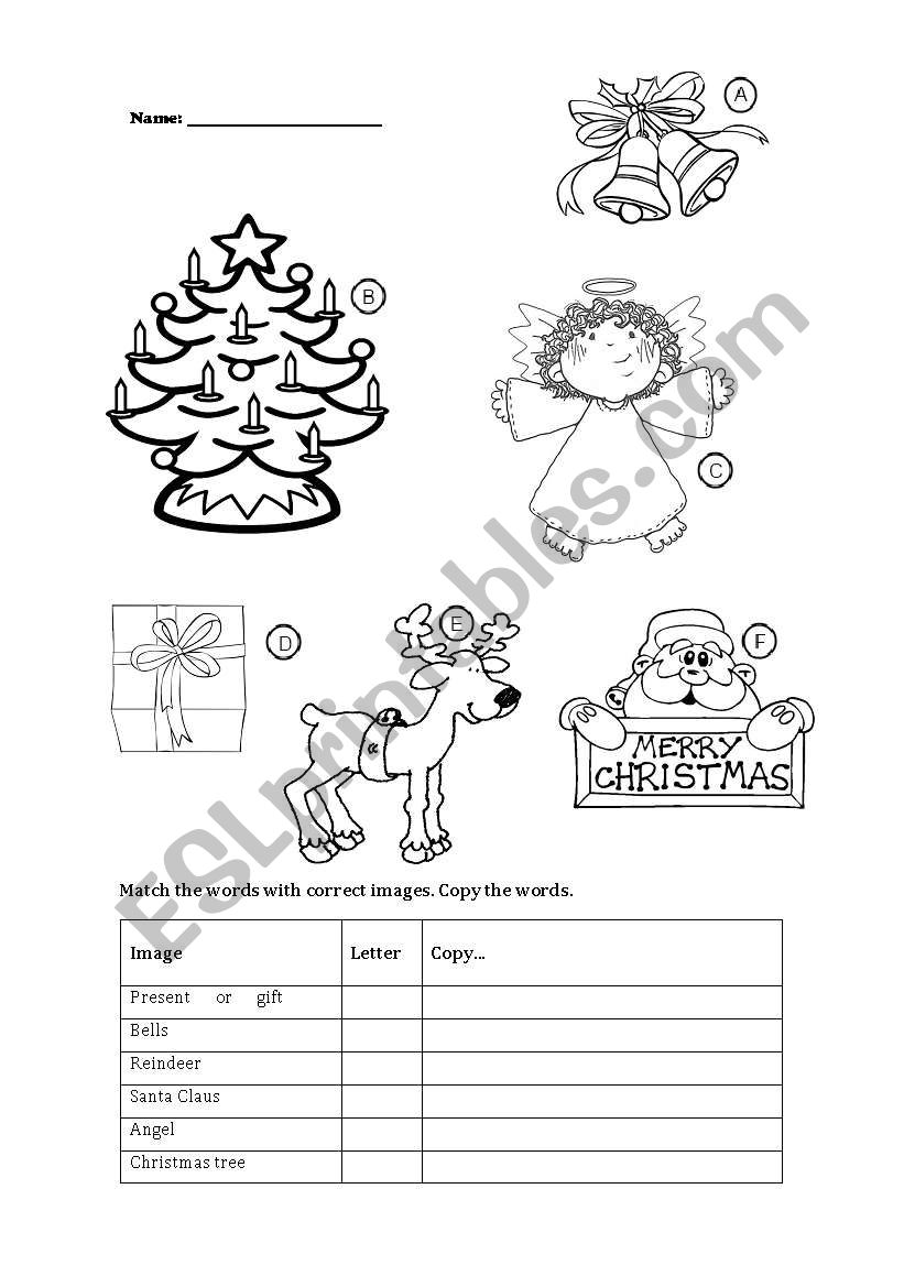 Christamas match worksheet