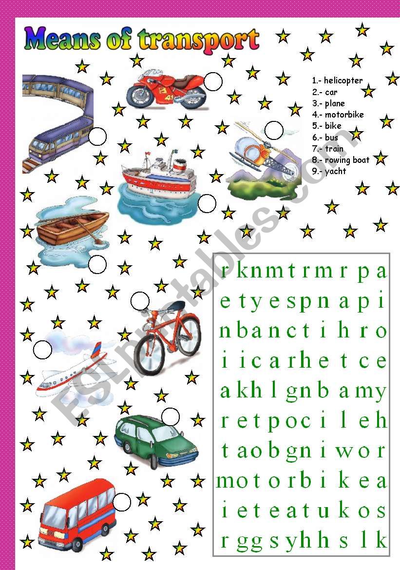 means of transport worksheet