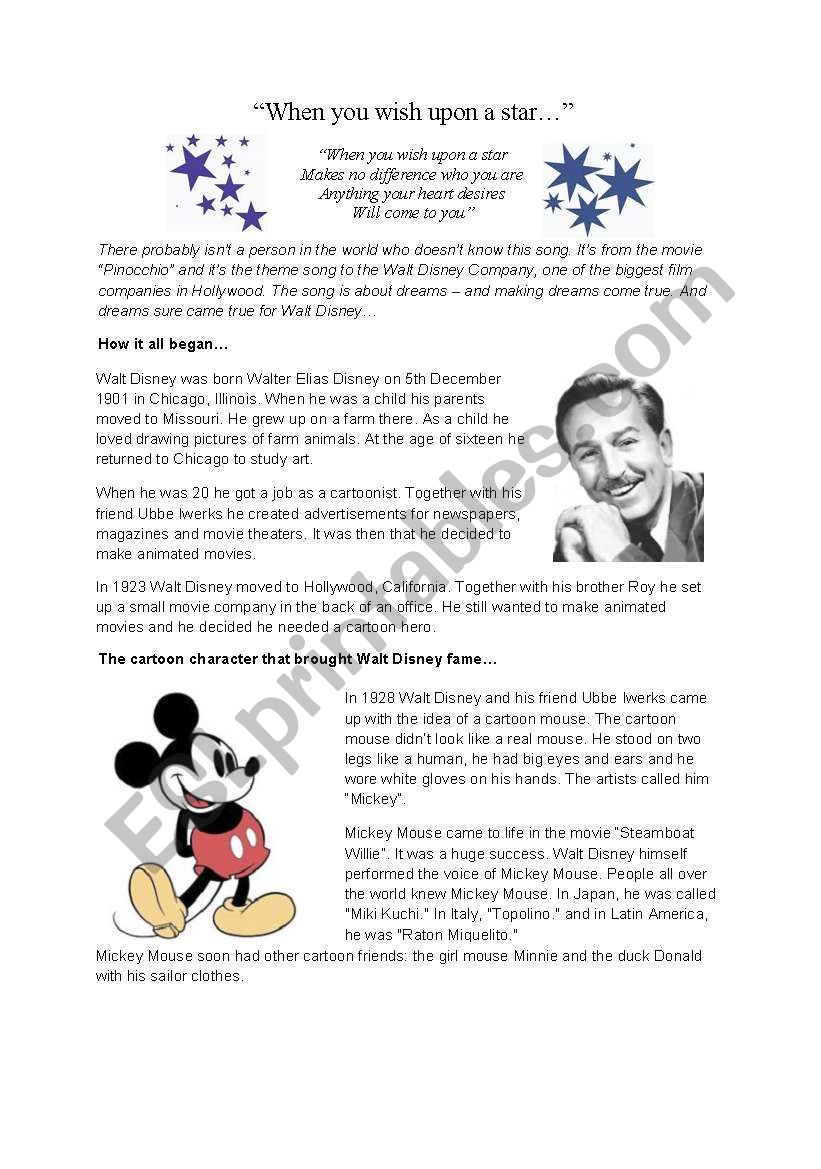 Reading Comprehension Walt Disney