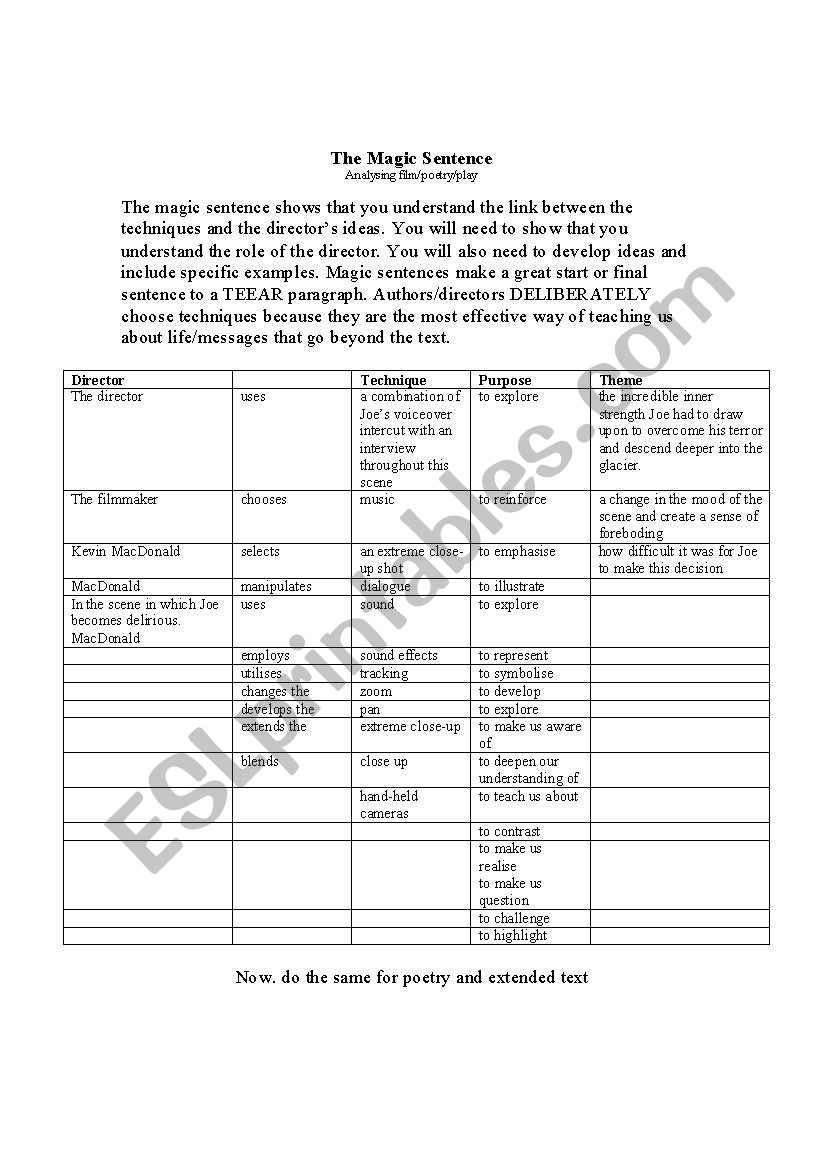The magic sentence worksheet