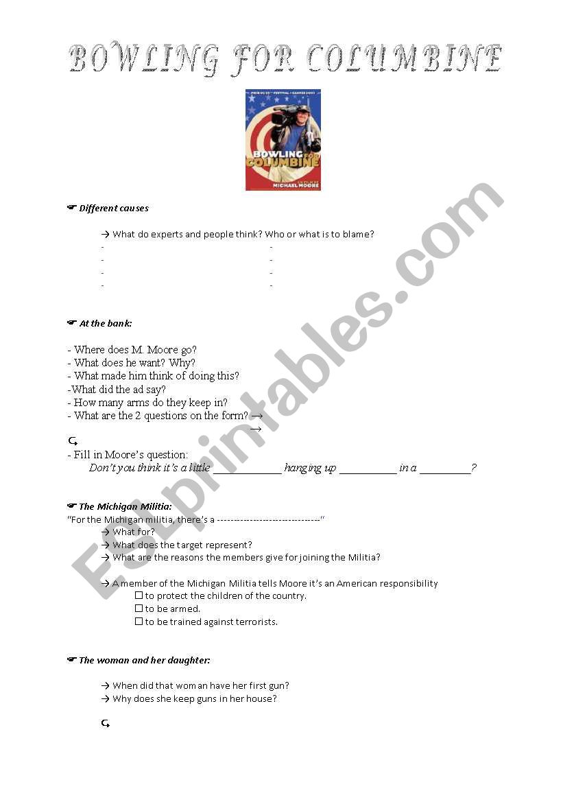 Bowling for Columbine 1 worksheet