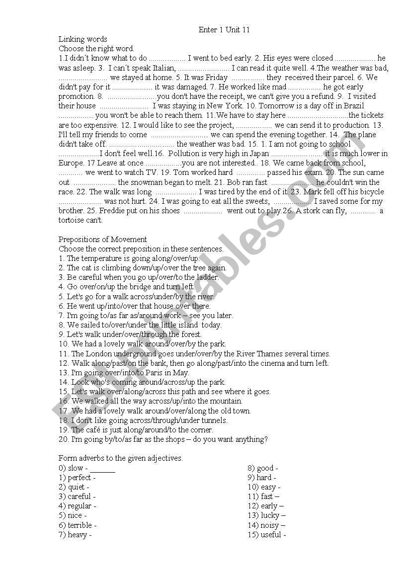 Enterprise 1 Unit 11 worksheet