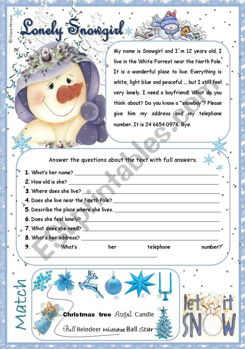 Lonely Snowgirl worksheet