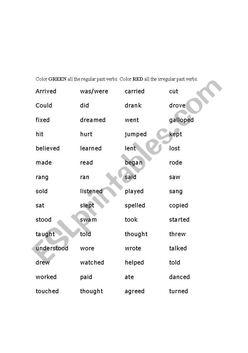 REGULAR AND IRREGULAR VERBS worksheet