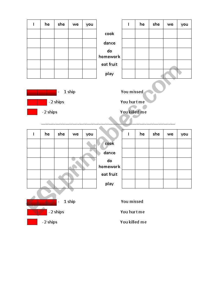 Sea fight worksheet