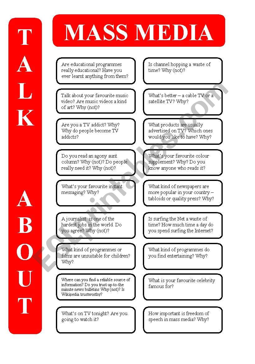 Mass Media - 18 conversation cards (editable)