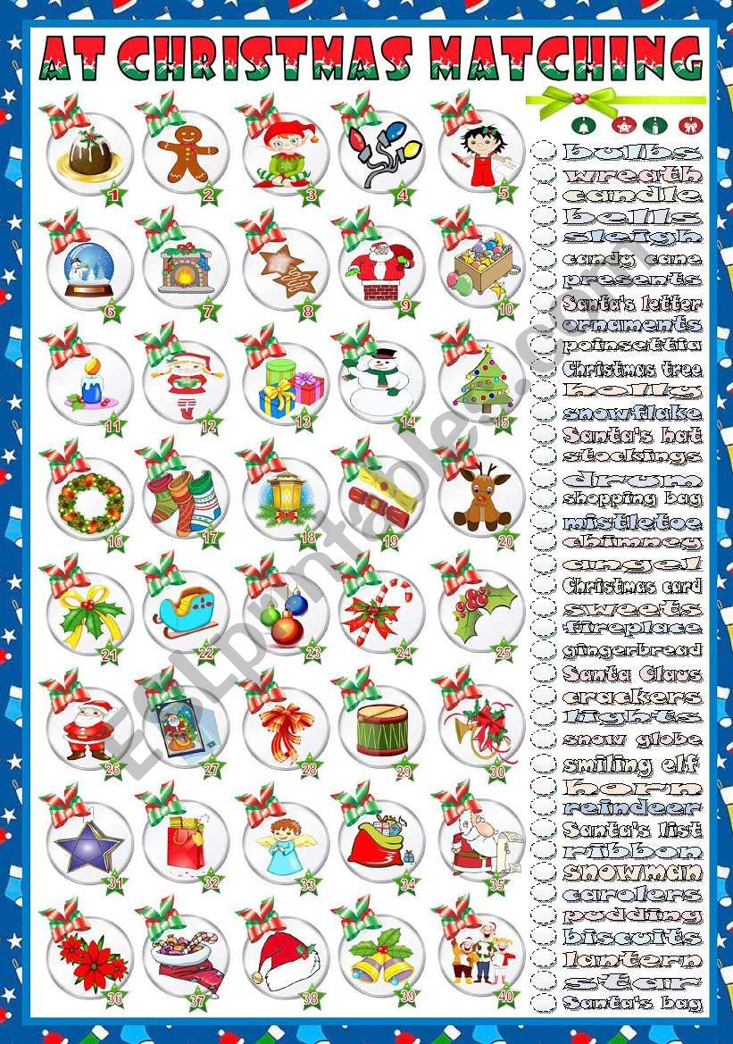 AT CHRISTMAS -MATCHING worksheet