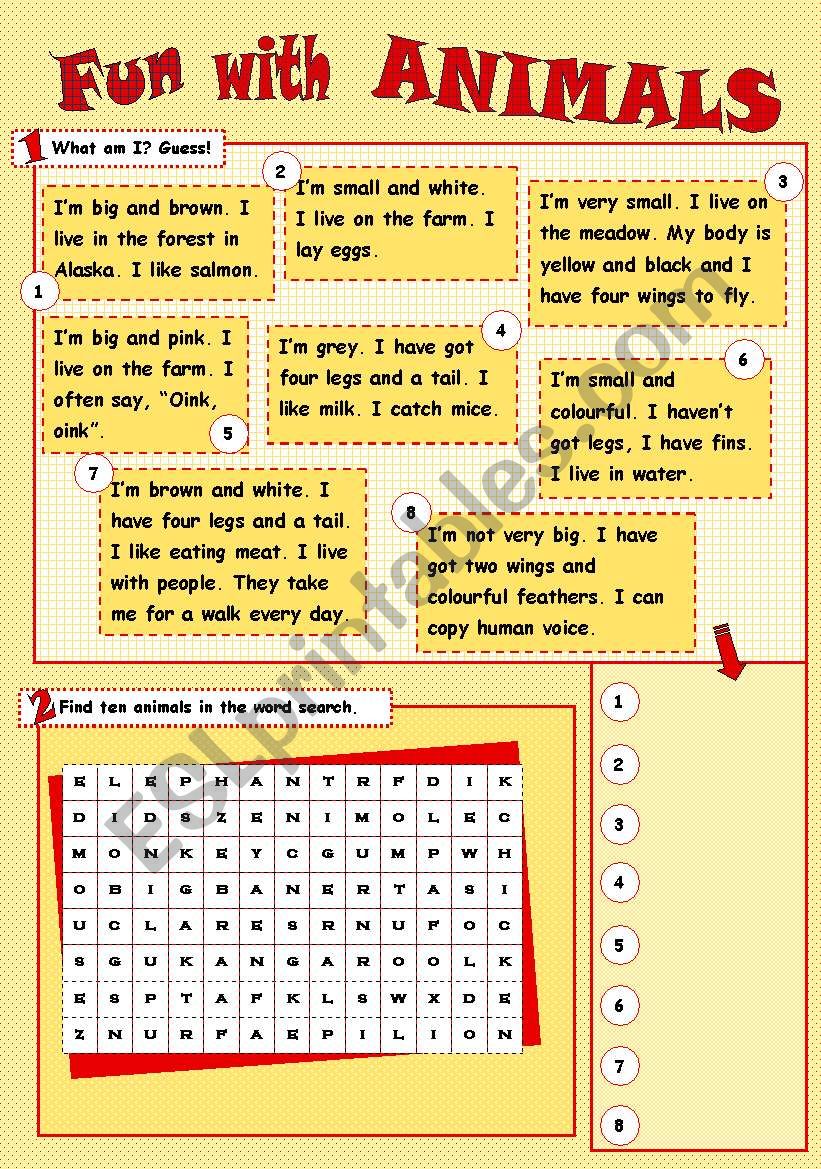 Fun with animals (2 pages) worksheet