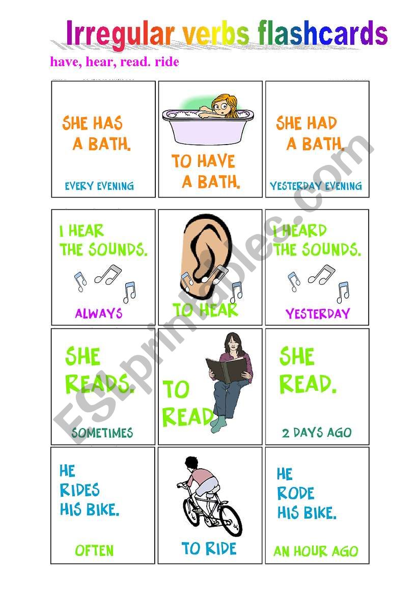 Irregular verbs flash cards 2 worksheet