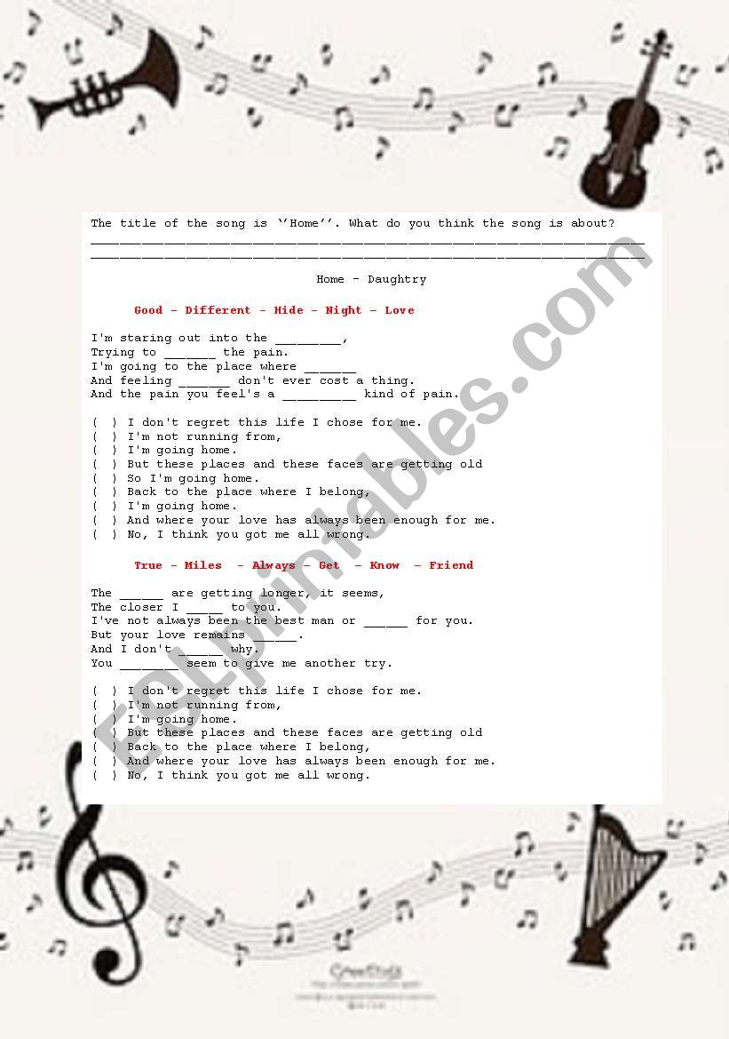 Song activity Home - Chris Daughtry - 2 pages