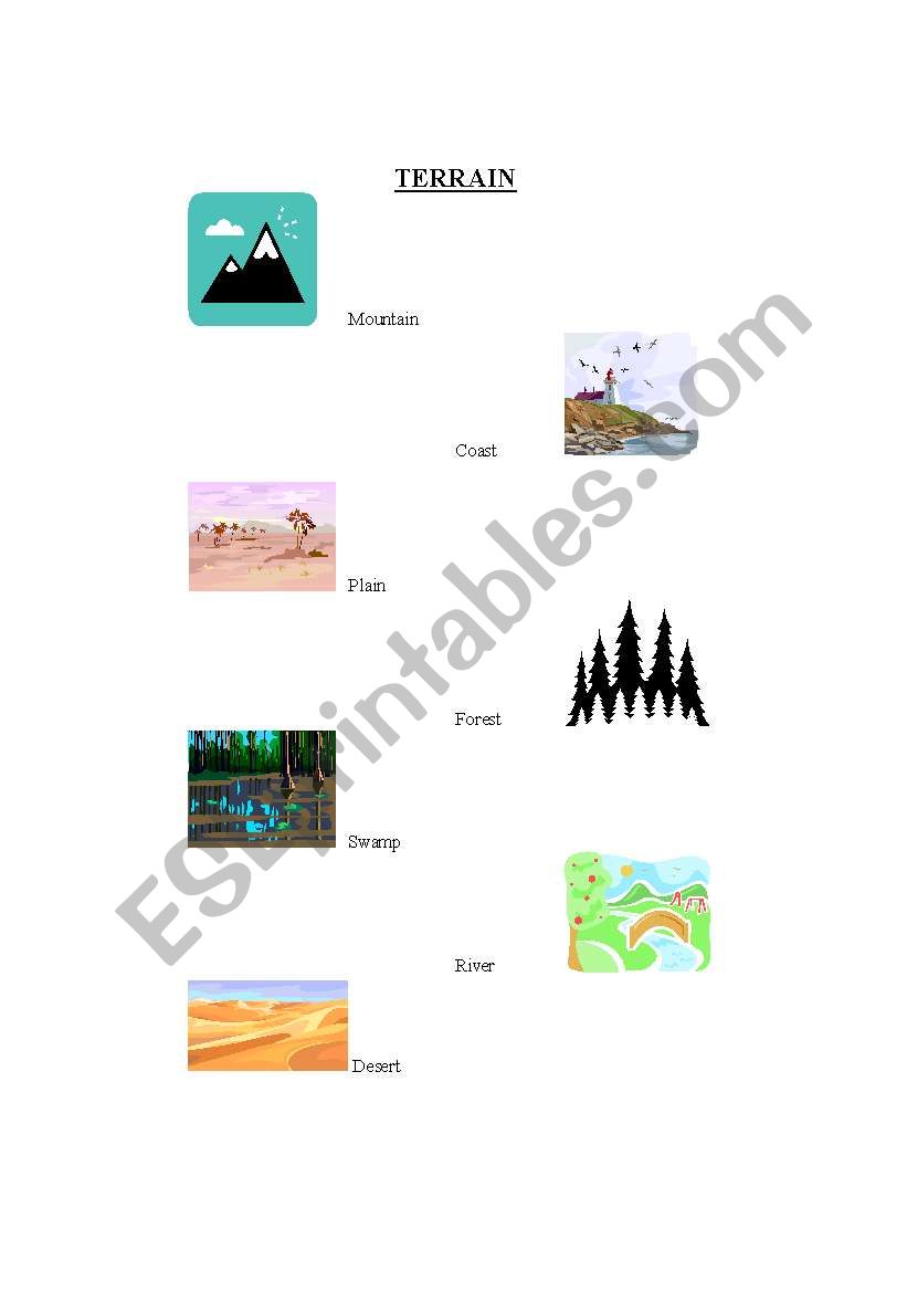 Types of Terrain Vocabulary worksheet