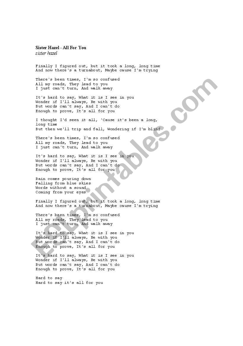 Song activity NO one worksheet