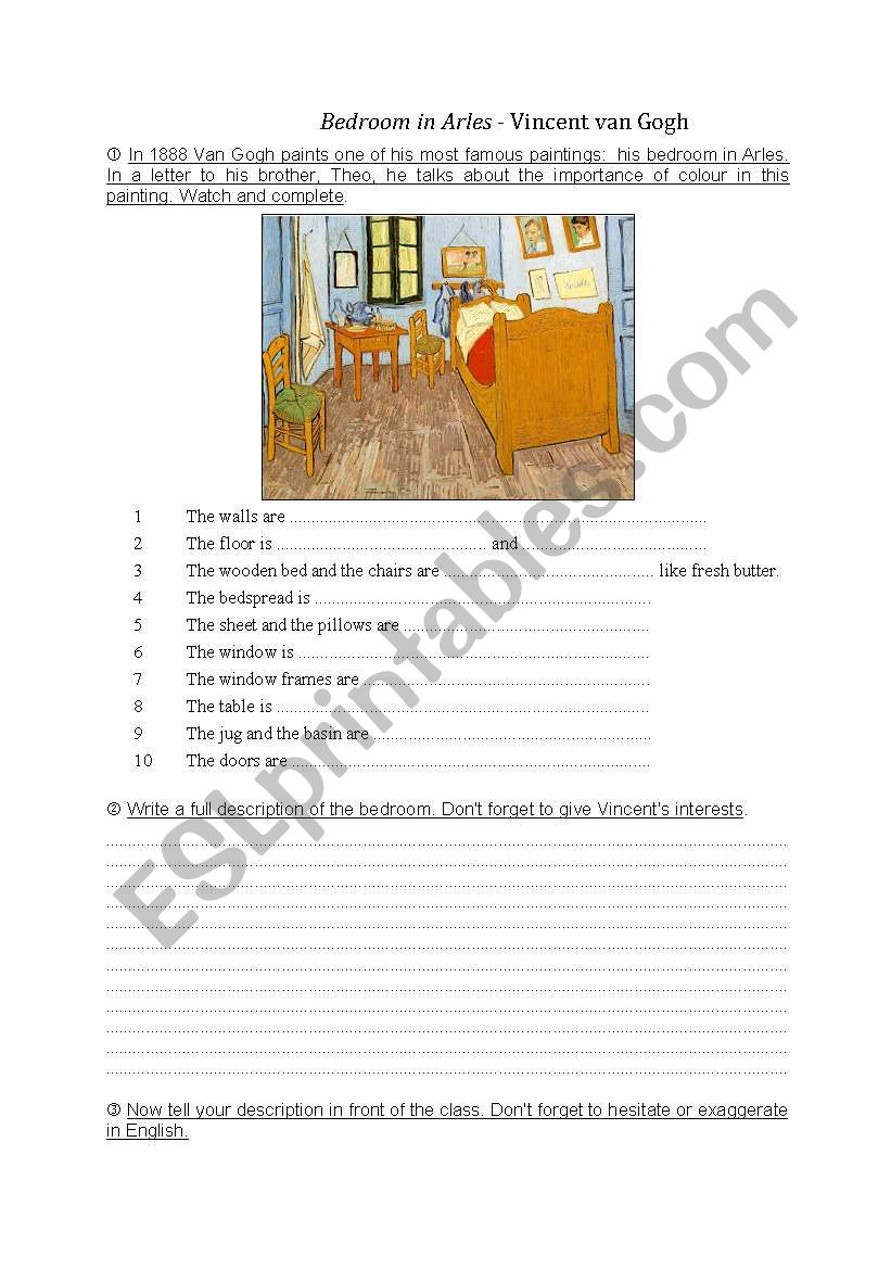 bedroom in Arles - Van Gogh worksheet