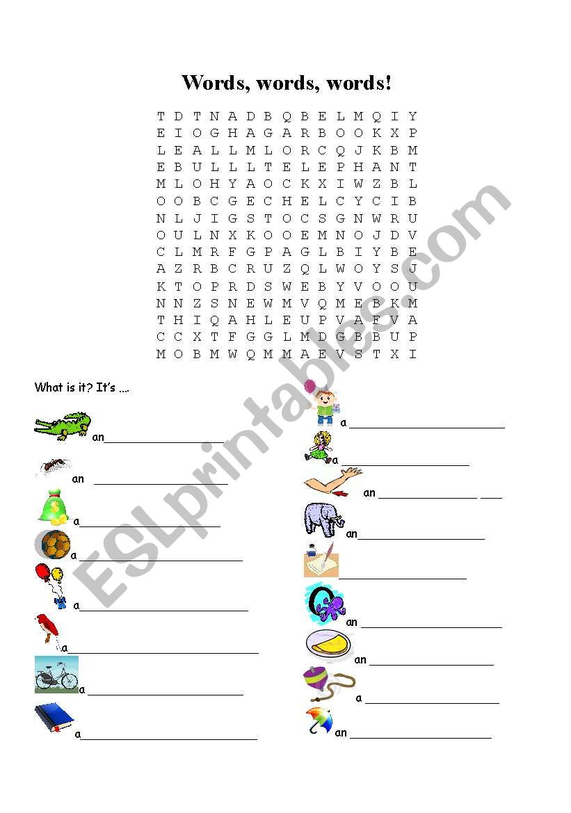 Word Search for beginners of English (covers words for vowels, b)