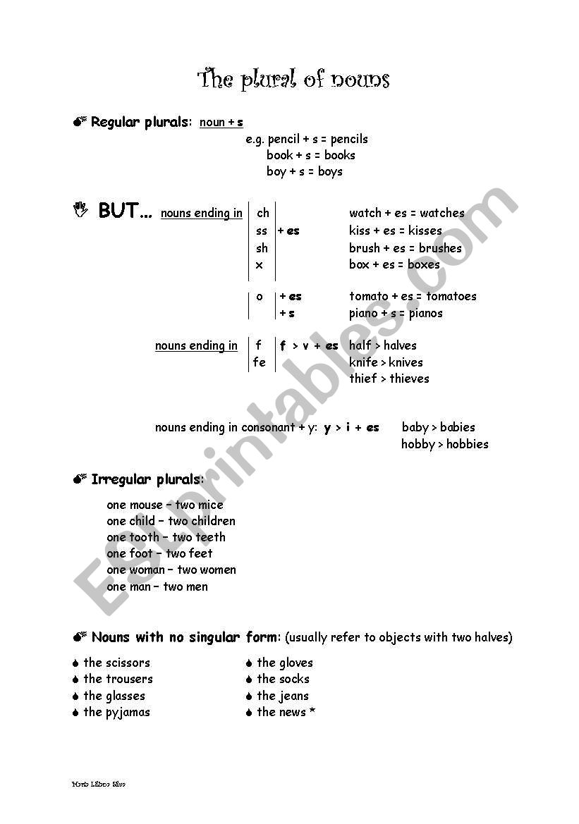 The plural of nouns worksheet