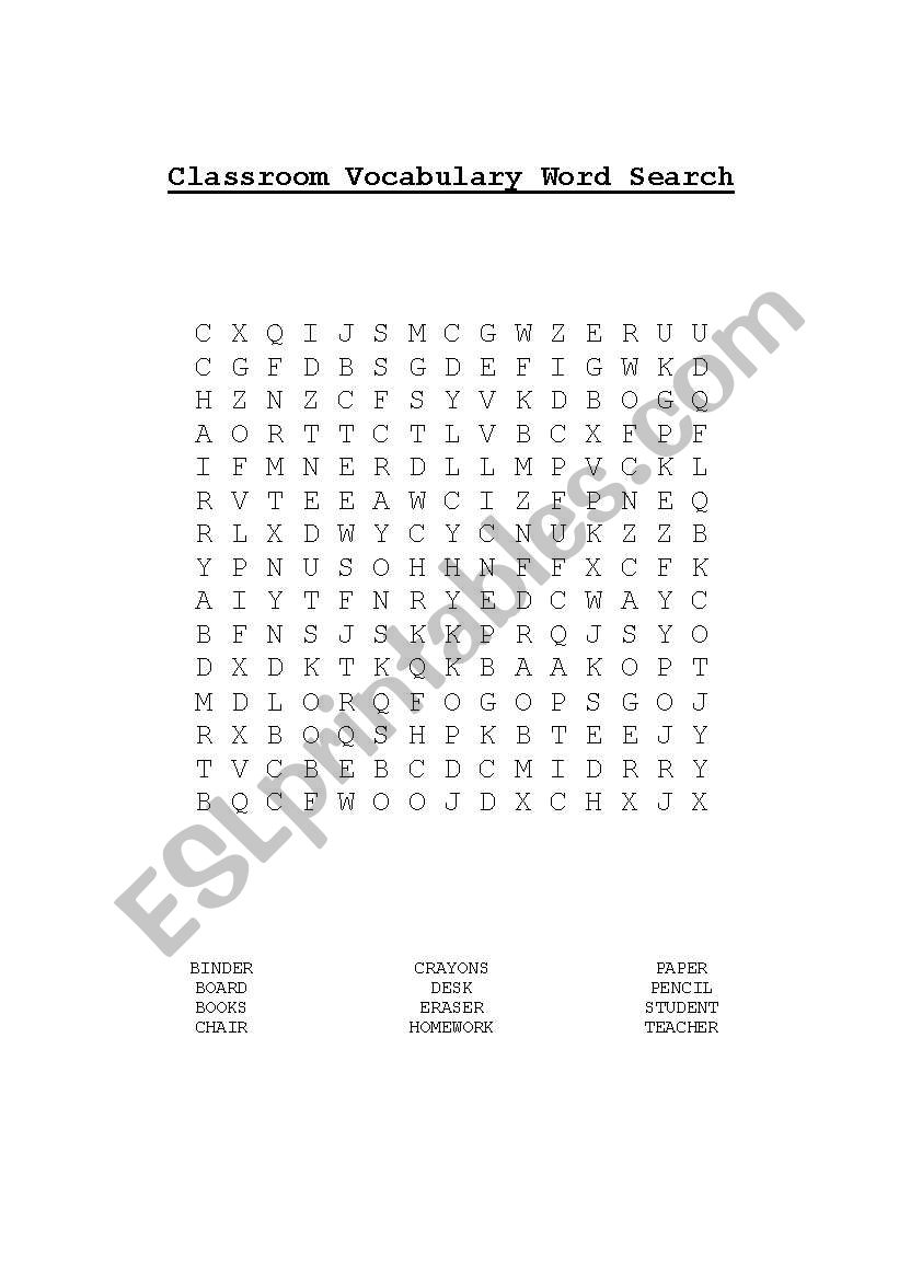 Classroom Vocabulary Word Search 