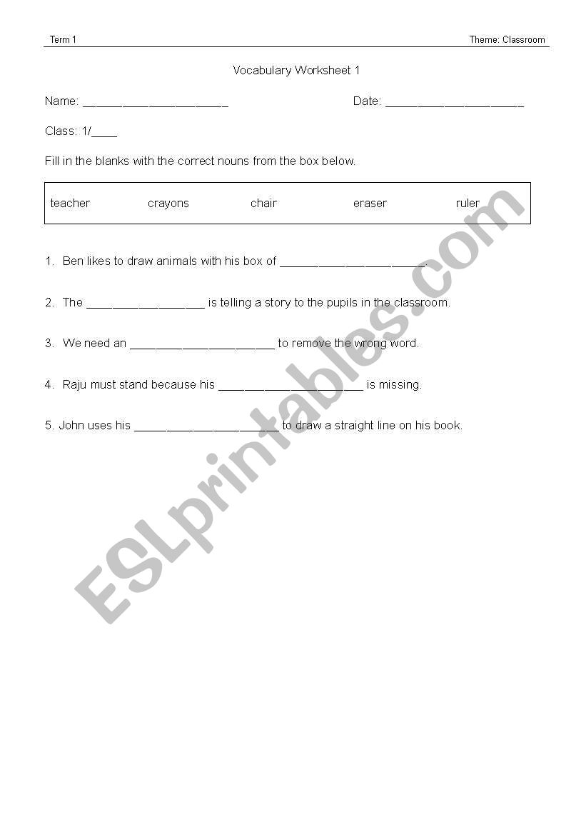Vocab worksheet