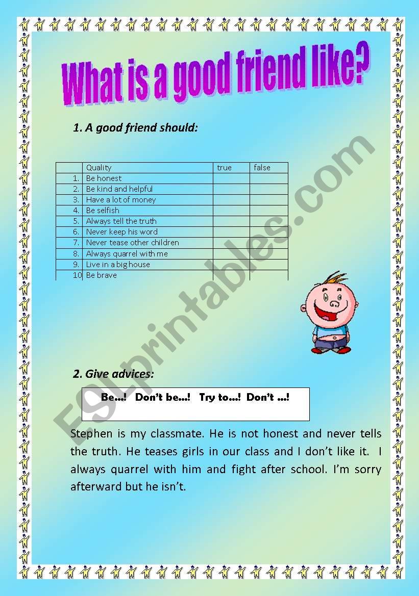 What is a good friend like? worksheet