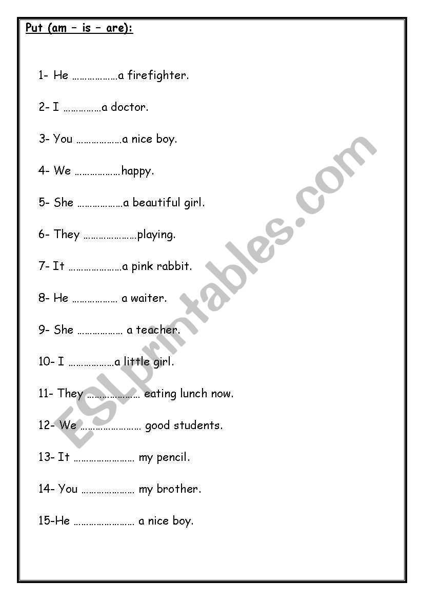 Am/Is/Are worksheet