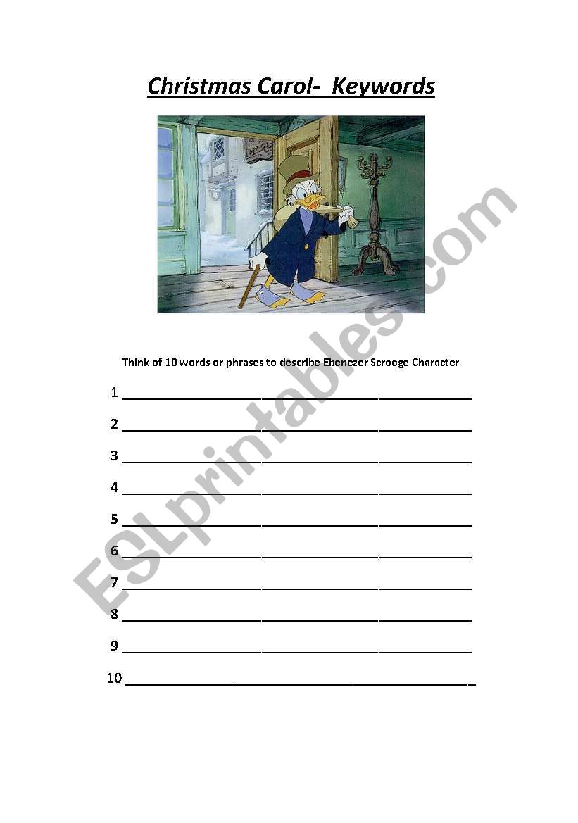 Christmas Carol Starter Task worksheet