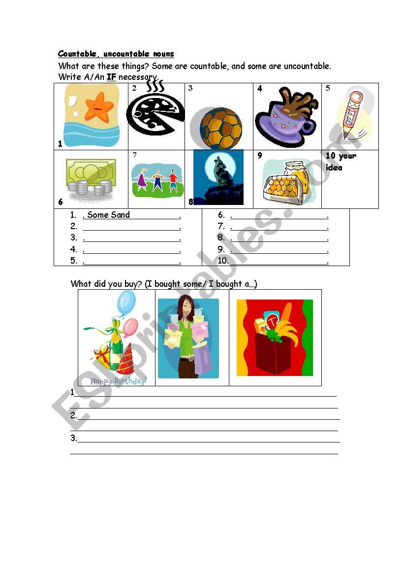 Countable and uncountable worksheet