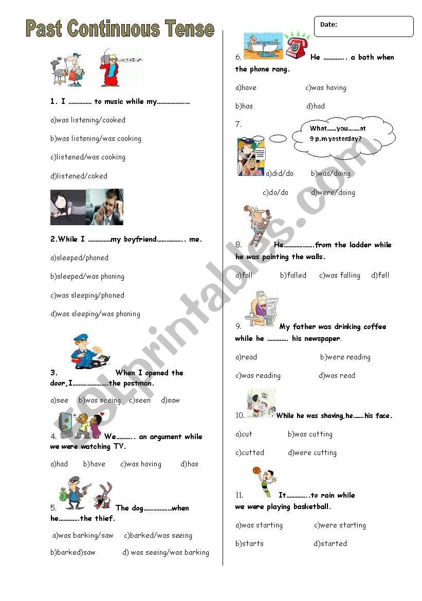 past continious worksheet
