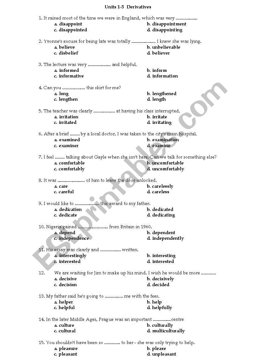derivatives worksheet
