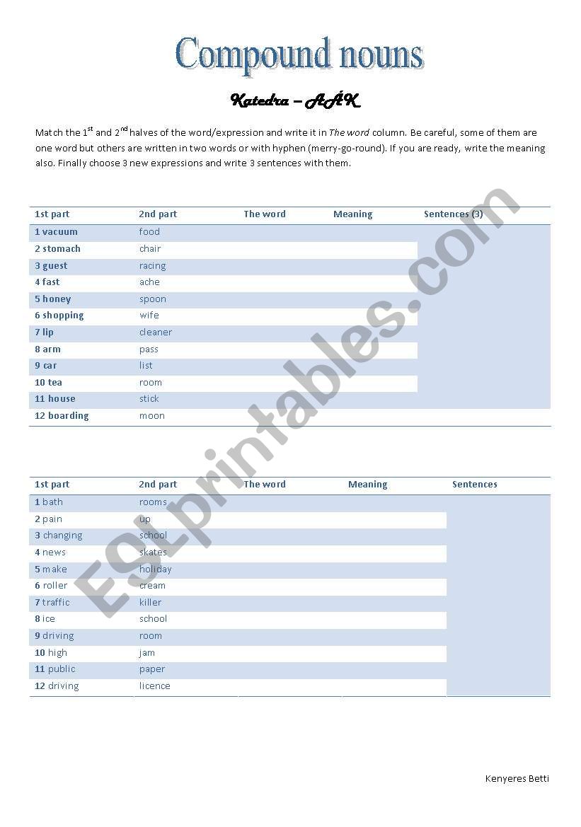 Compound nouns worksheet