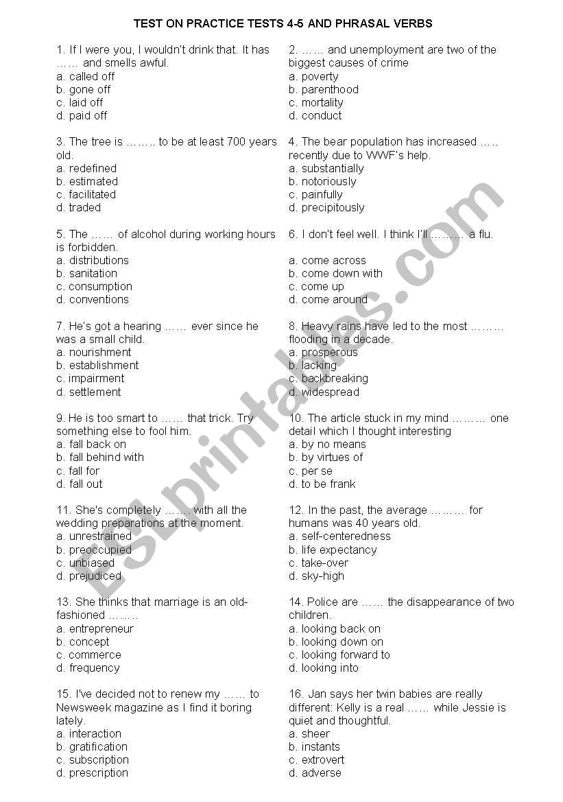 phrasal verbs worksheet