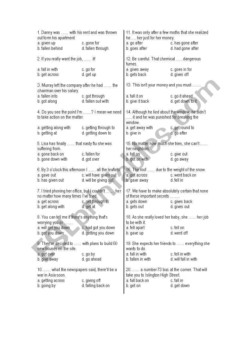 phrasal verbs 2 worksheet