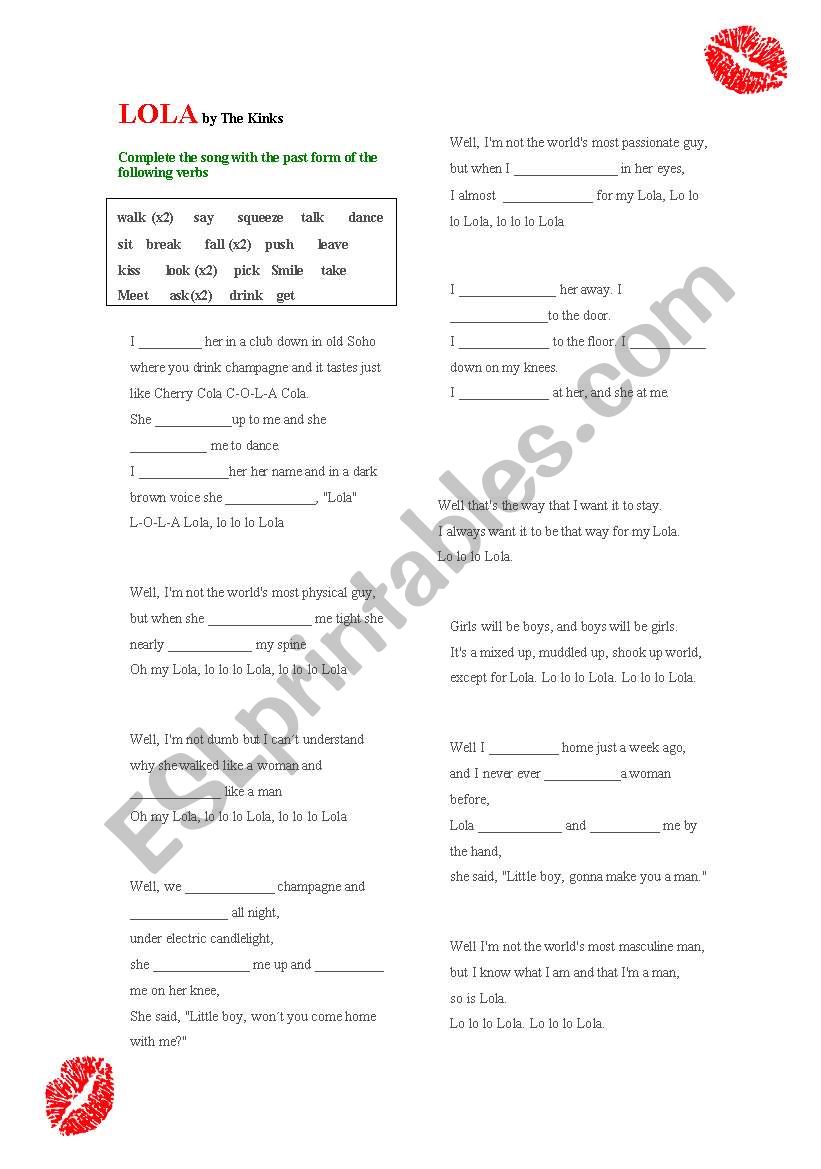 LOLA (The Kinks) worksheet