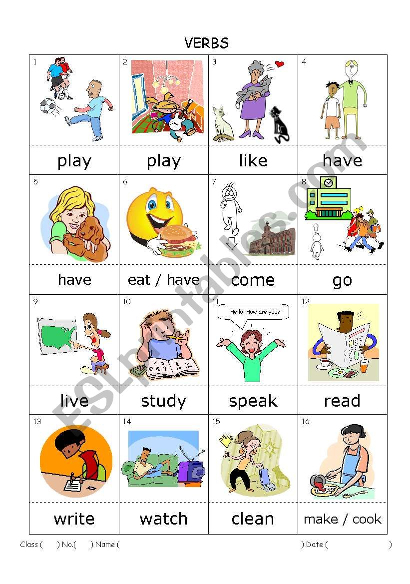 simple verbs (pictionary) worksheet
