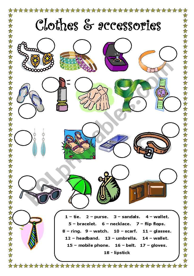 Clothes and accessories worksheet