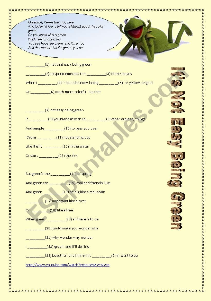 It´s not easy being green - ESL worksheet by joy2bill