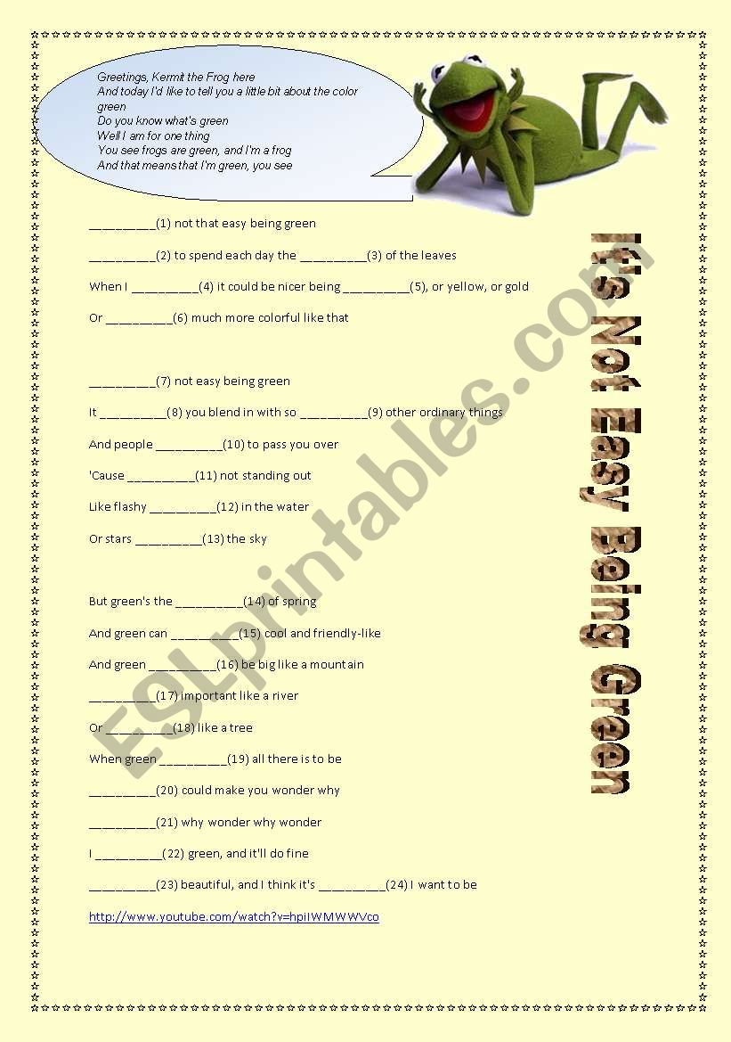 Its not easy being green worksheet