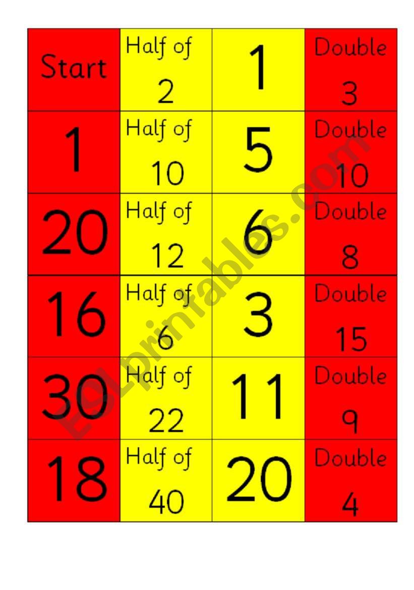 Doubling and halving domino worksheet